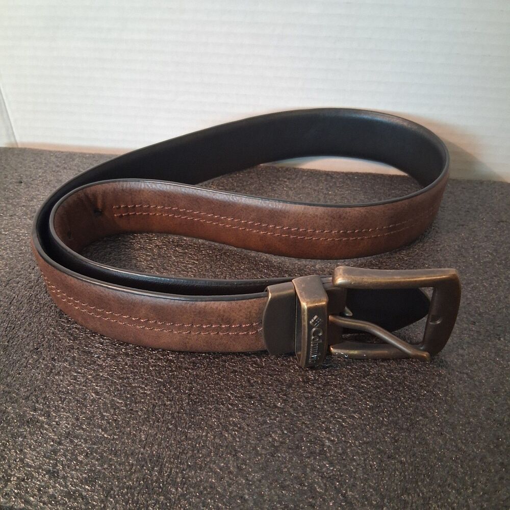 Columbia Synthetic Leather Belt Small 30 32 Reversible Stitched Brown/Black 38mm